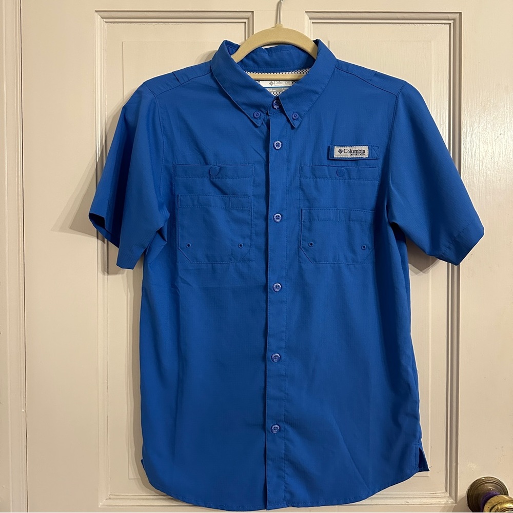 COLUMBIA PFG Boys Tamiami Short Sleeve Shirt Youth L (14/16) Color: Vivid Blue